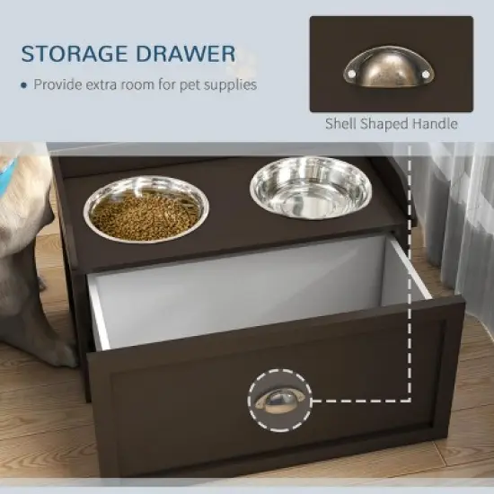 INFURNIC Pet Bowl Elevated Feeding Station with Storage Drawer Stainless Steel Bowls for Large Dogs, Brown, 23.5"*11.8"*14.3" image {4}