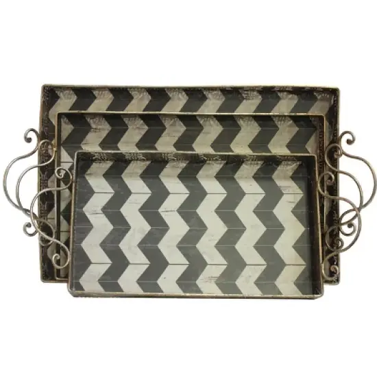 Essential Decor & Beyond Decorative Rectangular Metal Tray With Handle:  Black and White Chevron Pattern - 3PC image {7}
