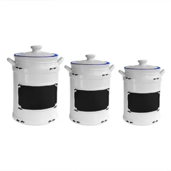 American Atelier Vintage Chalkboard Canister Ceramic Jars w/ Lids, 3-Piece Set, Blue, 20, 42, And 64-ounce Capacity image {1}