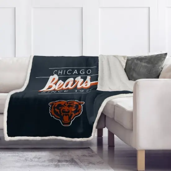 NFL Chicago Bears Legacy Script Sherpa Flannel Fleece Blanket image {1}