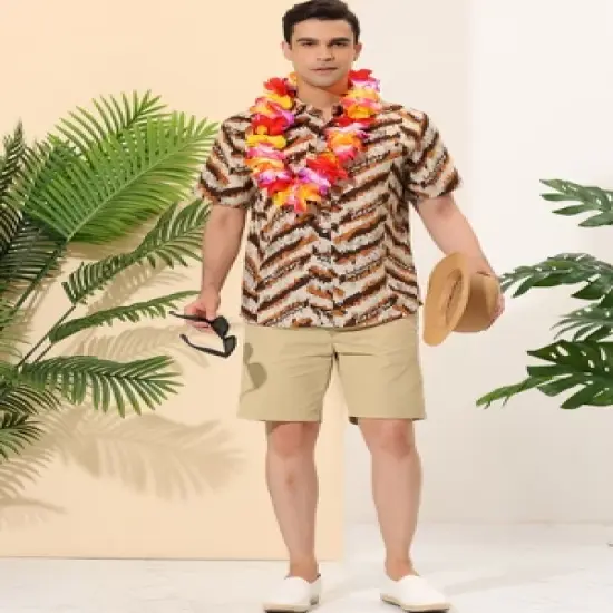 Lars Amadeus Men's Irregular Geometric Shirt Color Block Short Sleeves Button Down Summer Shirts image {2}