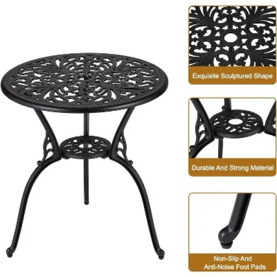 3-Piece Outdoor Bistro Set, Rust-Resistant Cast Aluminum Table and Chairs with Umbrella Hole image {3}