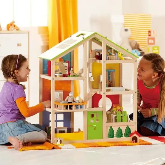 Hape Wooden All Season/4 Season 6 Tier Unfurnished Dollhouse Kids Play House for Children Ages 3 Years and Up, Multicolored image {4}