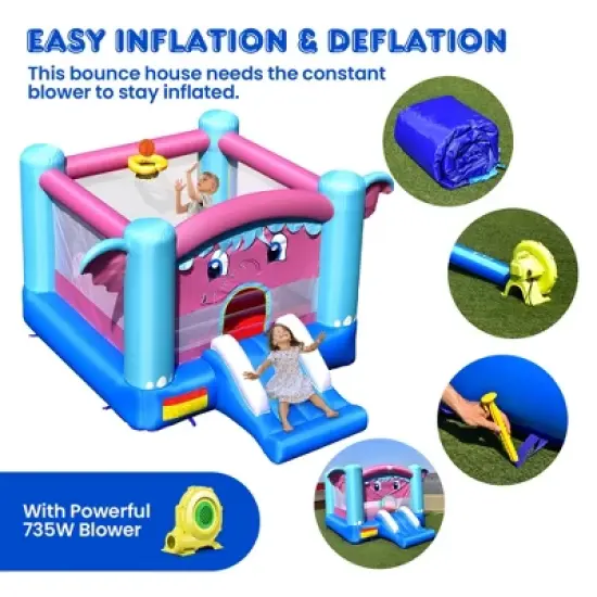 Costway Inflatable Bounce House 3-in-1 Elephant Theme Inflatable Castle w/ 735W Blower image {7}