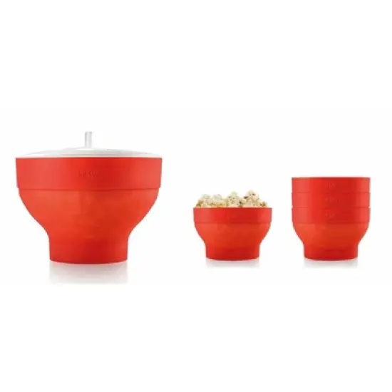 Lekue Jumbo Popcorn Maker with 4 Collapsible Bowls, Platinum Silicone Microwavable Popcorn Bowl Set, Healthy Popcorn Recipes Included image {4}