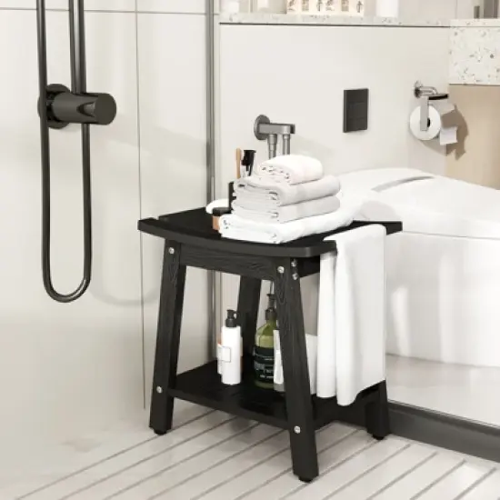 Tangkula Shower Bench Seat HIPS Shower Stool w/Handle Shower Head & Soap Holder image {2}