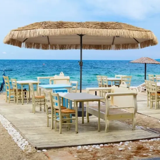 Ainfox 13ft. Outdoor Straw Umbrella Sunshade Umbrella, Waterproof, Sun Block image {3}