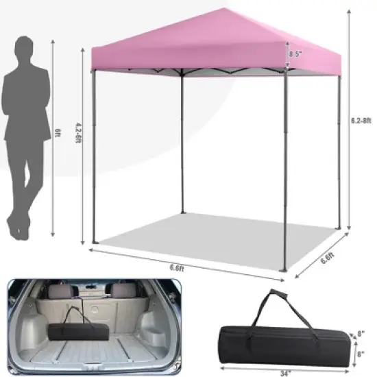 Tangkula 6.6x6.6 FT Folding Pop-up Canopy w/ 6.2-8 Height Adjustment Outdoor Pink image {8}