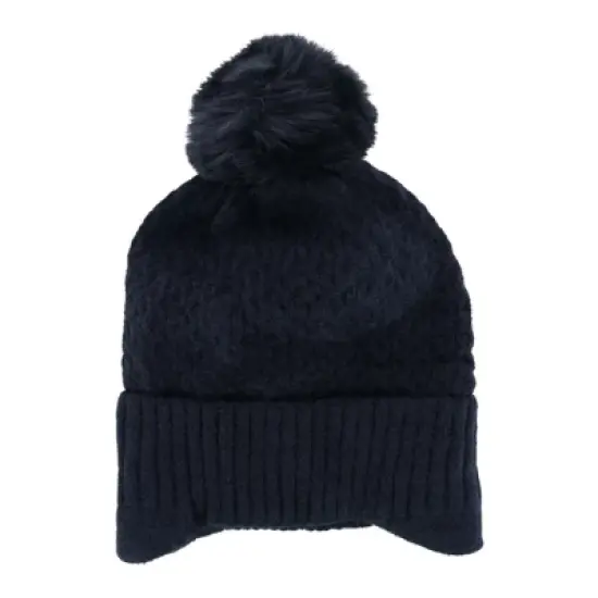 CTM Women's Solid Knit Winter Beanie with Earflaps and Pom image {2}