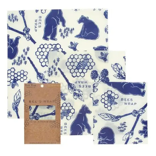 Bee's Wrap 3pk Reusable Beeswax Food Wraps Sustainable Plastic Free - 1 Small 1 Medium 1 Large Blue image {1}