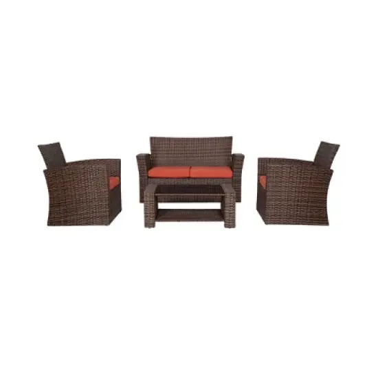 WestinTrends 4 Piece Outdoor Wicker Rattan Conversation Sofa set with Coffee table image {15}