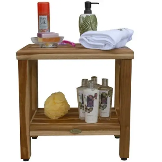 EcoDecors&reg; Eleganto&reg; 18" Teak Wood Shower Bench with Shelf in EarthyTeak Finish image {7}