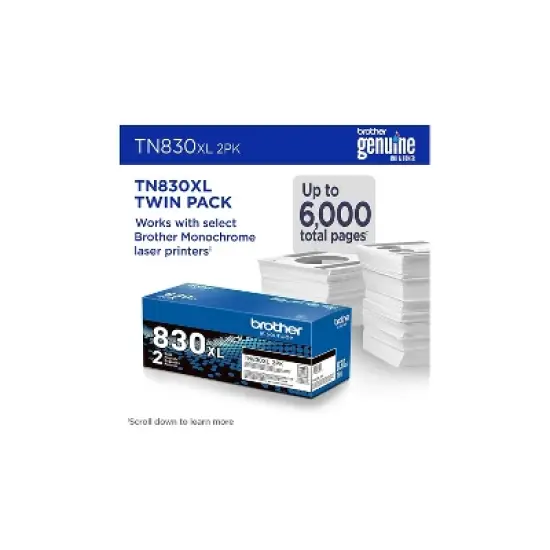 Brother TN830XL Black High Yield Toner Cartridge 2/Pack (TN830XL2PK) print up to 3 000 pages image {1}