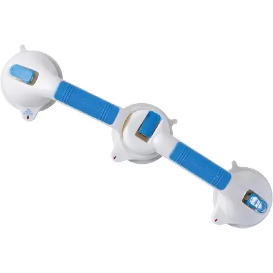 MABIS Shower Grab Bar, Swivel Bathroom Safety Grab Bar, Suction Cup Grab Bar with Safety Indicator, Easy No Tool Assembly, 19.5 Inches, Blue and White image {1}