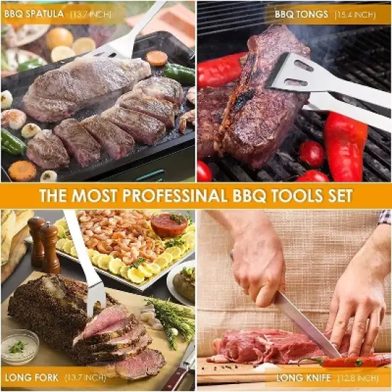 MOVSSOU 21 Pieces Stainless Steel BBQ Accessories Grill Tools Set for Outdoor Camping Grilling Best Professional  Grill Gift on Birthday Wedding image {1}