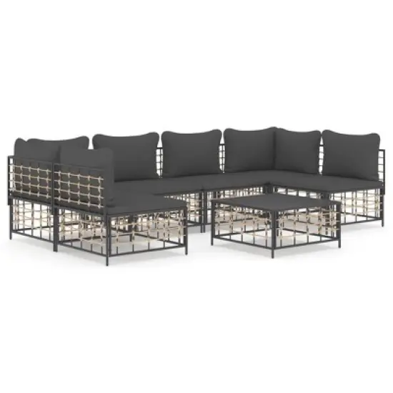 vidaXL Anthracite Poly Rattan Modular Lounge Set - 7 Piece Outdoor Patio Furniture with Cushions and Coffee Table image {9}