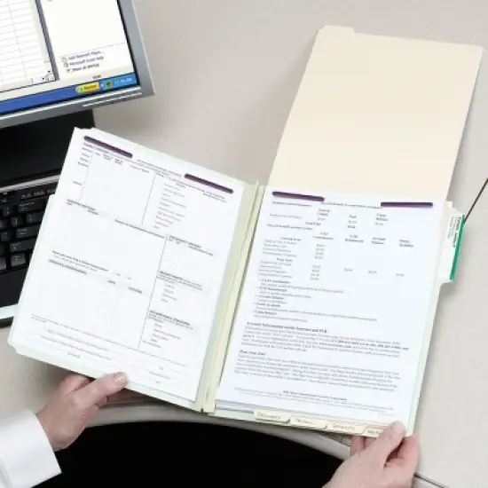 Smead Pressboard File Folder with SafeSHIELD  Fasteners, 2 Fasteners, 1/3-Cut Tab, 2" Expansion, Letter Size, Gray/Green, 25 per Box (14934) image {12}