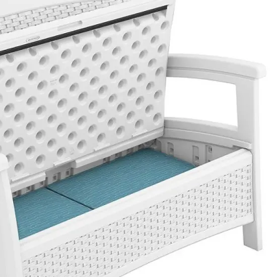 Suncast Elements Stylish Lightweight Loveseat Outdoor Seating with Convenient Built In Universal Storage, and All Weather Plastic image {4}