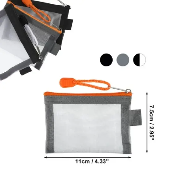 Unique Bargains Portable Mini Zipper Mesh Bags 4.33"x2.95" Black Blue Green Pink Gray 3 Pcs image {3}