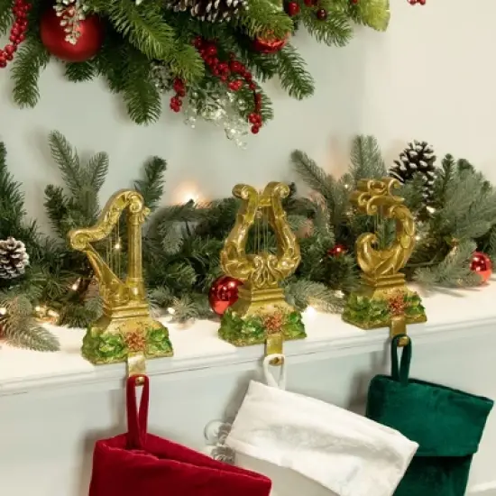 Northlight Glittered Harp Christmas Stocking Holders - 7" - Gold Finish - Set of 3 image {4}