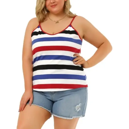 Agnes Orinda Women's Plus Size Stripe Strap Sleeveless Stretch Colorful Camisole image {7}