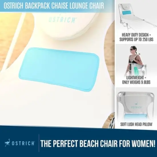 Ostrich Ladies Comfort Lounger with Chest Support, Foldable and Portable Reclining Outdoor Patio Beach Lawn Camping Pool Tanning Chair, White image {2}