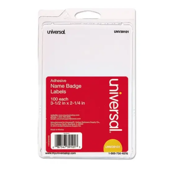 Universal Plain Self-Adhesive Name Badges, 3 1/2 x 2 1/4, White, 100/Pack image {2}