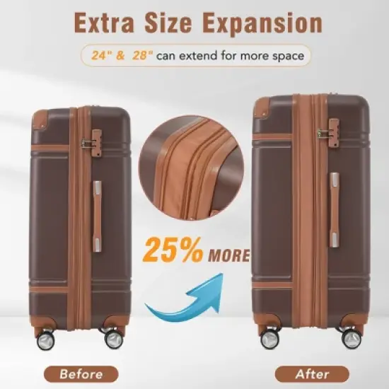 Gulches 3-Piece Hardshell Luggage Set - Lightweight Spinner Suitcases with TSA Lock - Brown - 20" & 28" image {5}