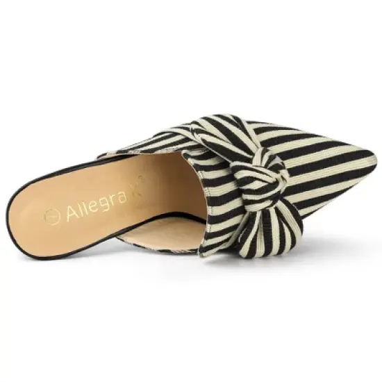 Allegra K Women's Stripe Bow Pointed Toe Block Heel Mules image {4}