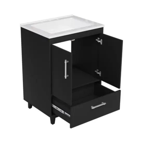 Hyleory 25" Modern Bathroom Vanity With Ceramic Basin, Undermount Sink Cabinet, Free Standing Storage Cabinet With Sink Combo Set image {11}