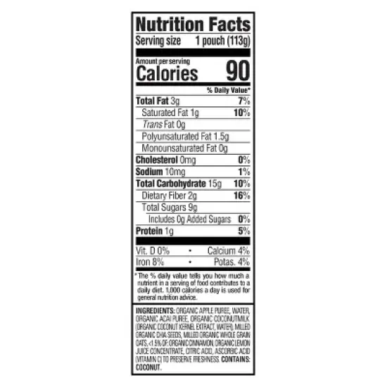 HappyTot Super Morning Organic Apples Acai Coconut Milk & Oats with Super Chia Baby Food Pouch - 4oz image {5}