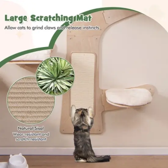 Tangkula Wall-Mounted Cat Tower w/ Hammock 4 Platforms Sisal Scratching Mat for Indoor image {4}
