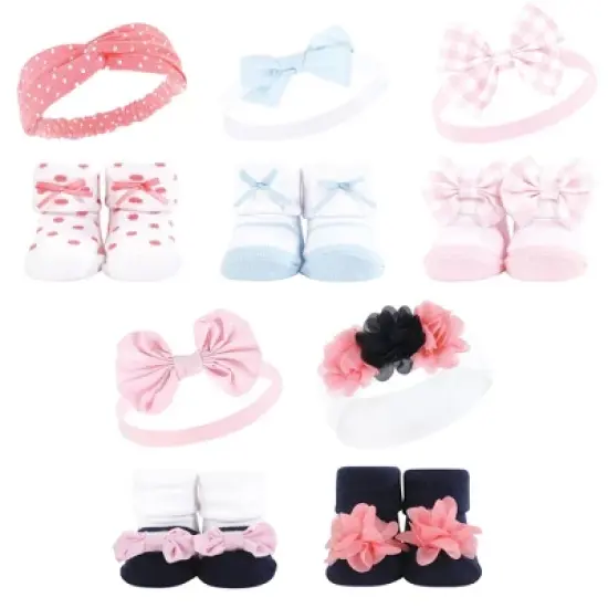 Hudson Baby Infant Girl 20Pc Headband and Socks Giftset, Pink Blue, One Size image {1}