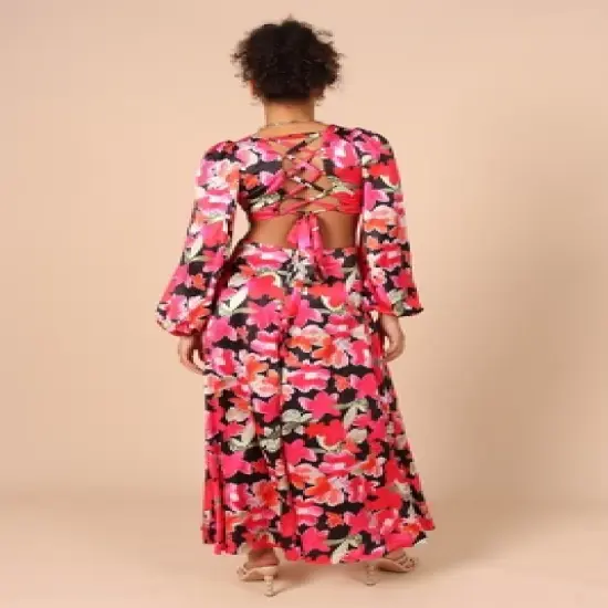 Petal and Pup Womens Teena Puff Sleeve Cutout Midi Dress image {5}