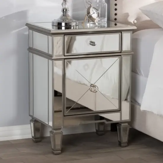 Claudia Hollywood Regency Glamour Style Mirrored Nightstand - Baxton Studio image {6}