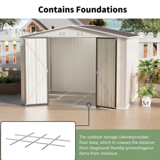 10&times;8 FT Extra Large Outdoor Storage Shed with 4 Air Vents, Weather-Resistant Carbon Steel Tool Shed for Backyard or Garden&ndash;The Pop Home image {4}