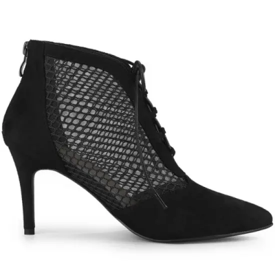 Allegra K Women's Mesh Lace Up Stiletto Heels Ankle Boots image {6}