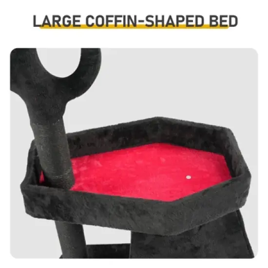 Angel Sar 44.5" Gothic Cat Tree with Coffin Bed, Large Cat Tower with Scratching Posts & Hanging Toy for Indoor Cats, Black image {3}