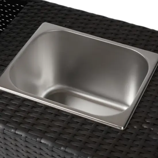 GDFStudio Lourdes Outdoor Wicker and Aluminum Serving Bar Cart image {6}