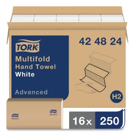 Tork Advanced Multifold Hand Towel, 1-Ply, 9 x 9.5, White, 250/Pack, 16 Packs/Carton image {1}