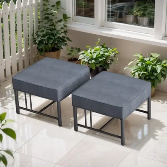 Belord Outdoor Metal Ottoman with 5 inch Cushion, Heavy-Duty Metal Frame with Removable 5" Thick Cushion, MagTek Secure Fastening System image {7}