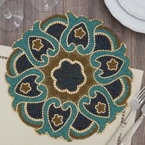 Saro Lifestyle Beaded Placemat, 14" Round, Multi (Set of 4) image {4}