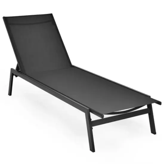 Tangkula Patio Chaise Lounger with 6-Postion Adjustable Backrest and Breathable Fabric Black image {8}