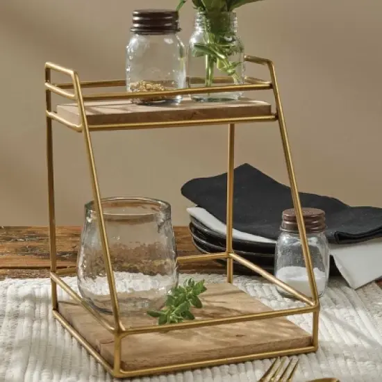 Split P Wood and Gold 2 Tier Organizer image {1}