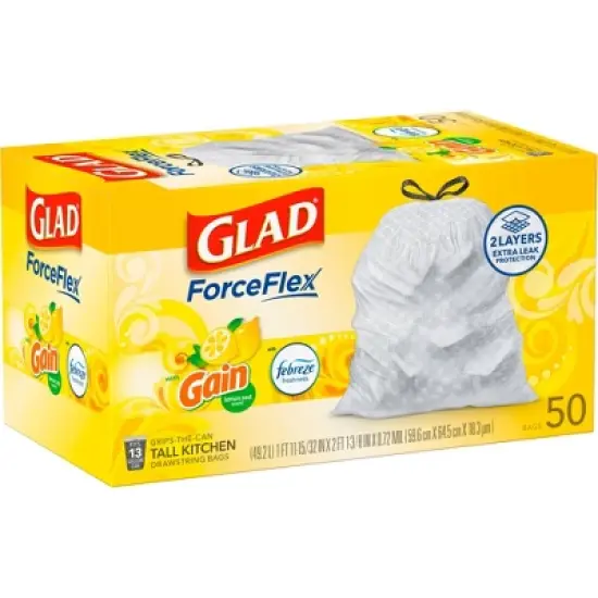 Glad ForceFlex DrawString Trash Bags - Lemon Zest - 13 Gallon - 50ct image {2}