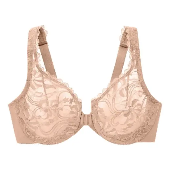Glamorise Womens WonderWire Front-Closure Stretch Lace Underwire Bra 9245 Caf&eacute; image {3}