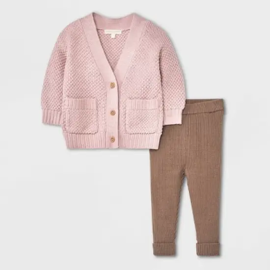 Grayson Collective Baby Girls' Cardigan & Ribbed Leggings Set - Light Pink/Brown image {8}