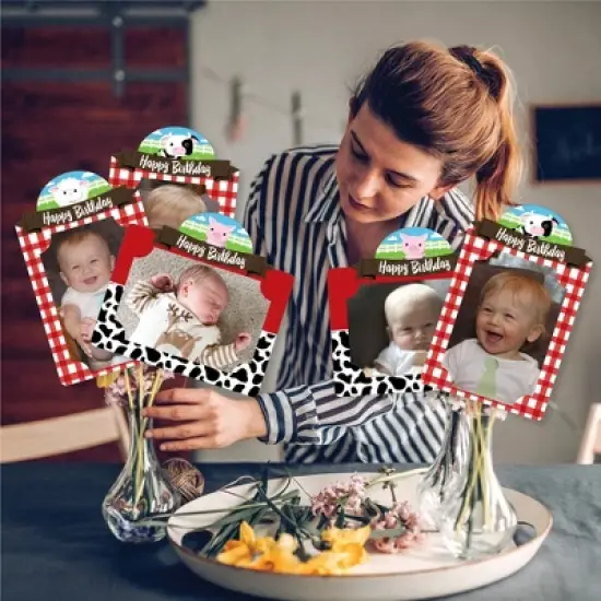Big Dot of Happiness Farm Animals - Barnyard Birthday Party Picture Centerpiece Sticks - Photo Table Toppers - 15 Pieces image {1}