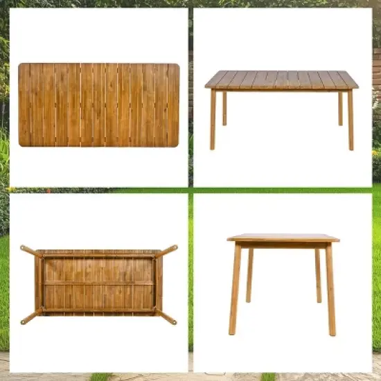 67" Outdoor Dining Table, Solid Acacia Wood Oblong Patio Table for Garden or Backyard &ndash; Cuddlewood image {4}