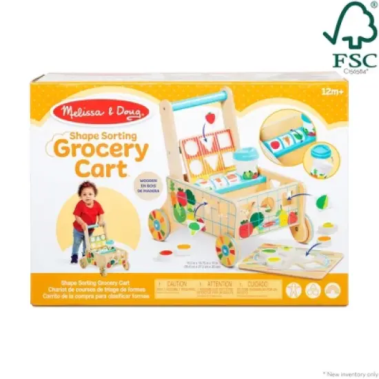 Melissa & Doug Wooden Shape Sorting Grocery Cart Push Toy and Puzzles image {1}